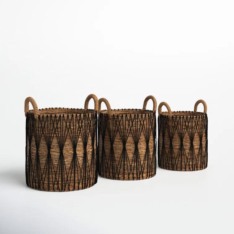 Banana Leaf Handmade String Detail Decorative and Functional Storage Basket with Handles