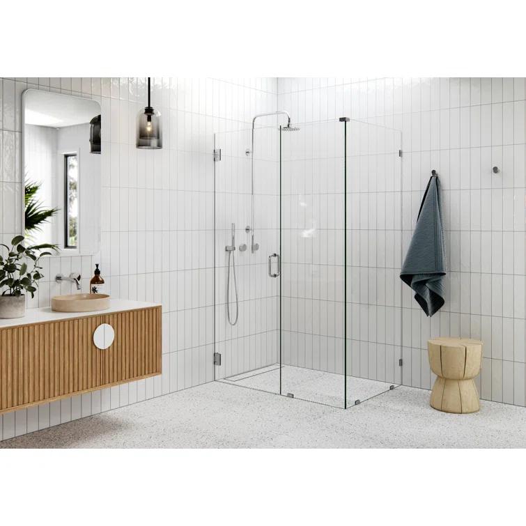 Illume 37 in. x 35 in. x 78 in. 90-degree Fully Frameless Wall Hinged Glass Shower Enclosure