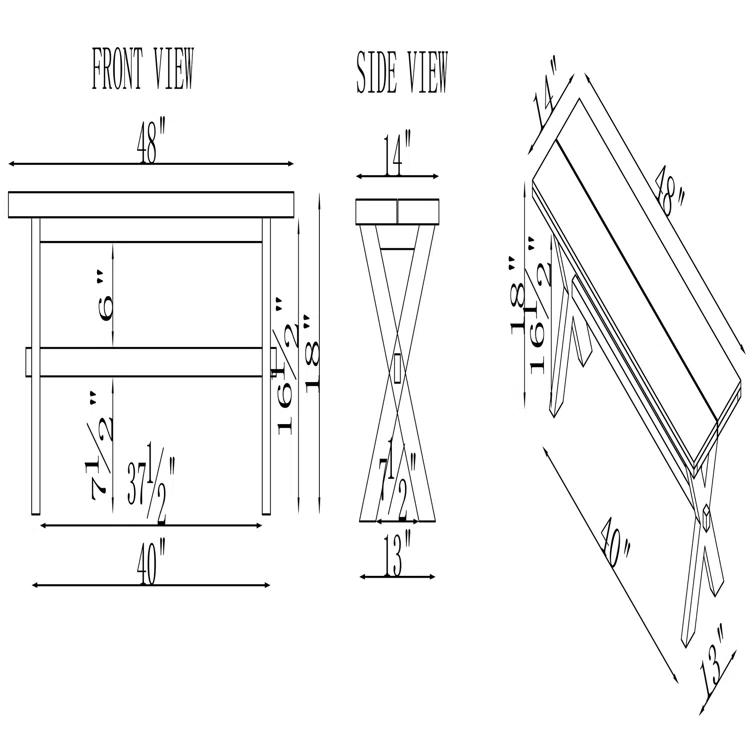 Chelsea 72" Wide Farmhouse Style Table With Crossed Legs Rectangular Dining Table with Bench