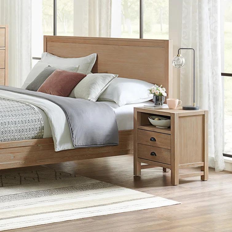 Arden 2-Drawer Wood Nightstand, 25 in. H Bedside Table with Oil Rubbed Bronze Drawer Pulls & Metal Drawers Glides, Perfect for Modern Rustic Bedroom Sets, Solid, Durable Pine Wood