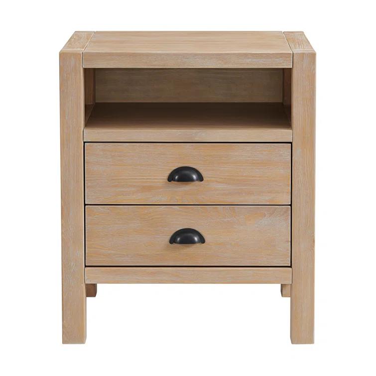 Arden 2-Drawer Wood Nightstand, 25 in. H Bedside Table with Oil Rubbed Bronze Drawer Pulls & Metal Drawers Glides, Perfect for Modern Rustic Bedroom Sets, Solid, Durable Pine Wood