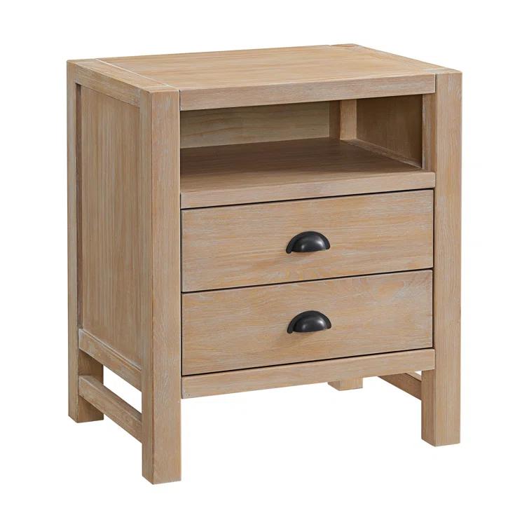 Arden 5-Piece Bedroom Set - Queen Bed, Two 2-Drawer Nightstands, 5-Drawer Chest, 6-Drawer Double Dresser, Solid Pine Wood, Light Driftwood Finish, Modern Rustic Style