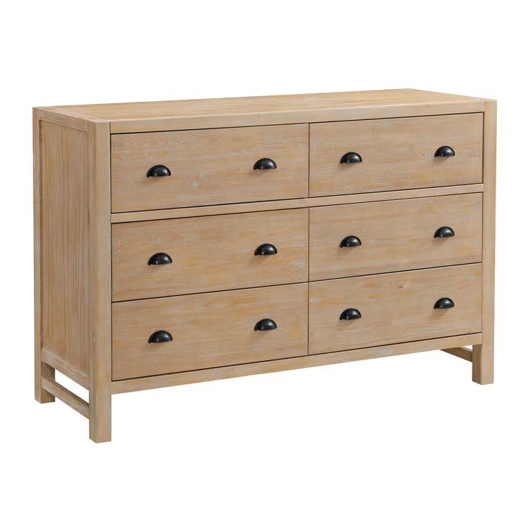 Arden 5-Piece Bedroom Set - Queen Bed, Two 2-Drawer Nightstands, 5-Drawer Chest, 6-Drawer Double Dresser, Solid Pine Wood, Light Driftwood Finish, Modern Rustic Style