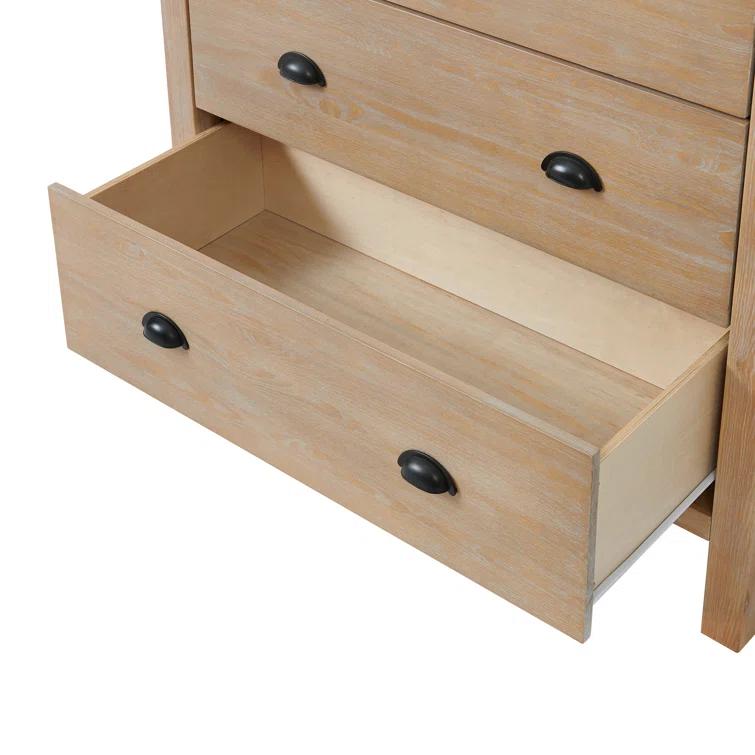 Arden 5-Piece Bedroom Set - Queen Bed, Two 2-Drawer Nightstands, 5-Drawer Chest, 6-Drawer Double Dresser, Solid Pine Wood, Light Driftwood Finish, Modern Rustic Style