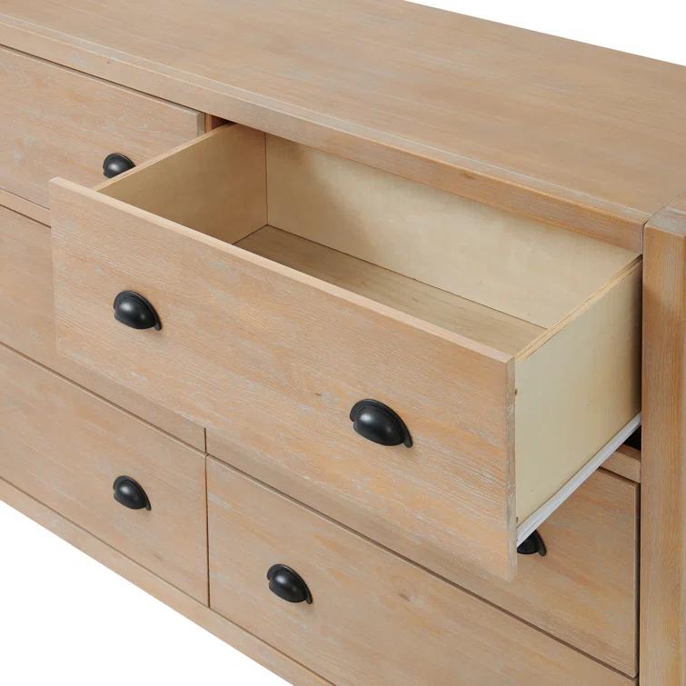 Arden 5-Piece Bedroom Set - Queen Bed, Two 2-Drawer Nightstands, 5-Drawer Chest, 6-Drawer Double Dresser, Solid Pine Wood, Light Driftwood Finish, Modern Rustic Style