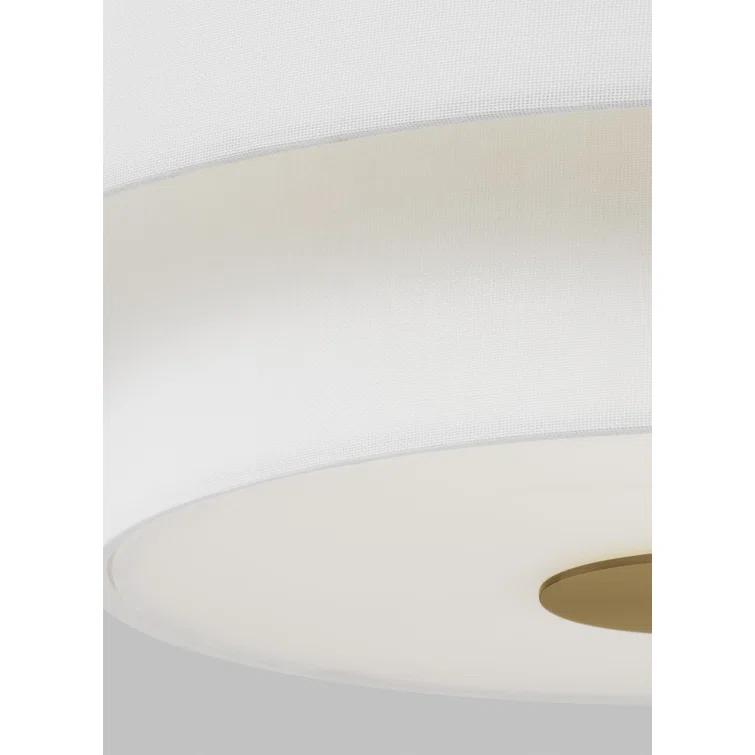 Burnished Brass and White Drum 3-Light Flush Mount
