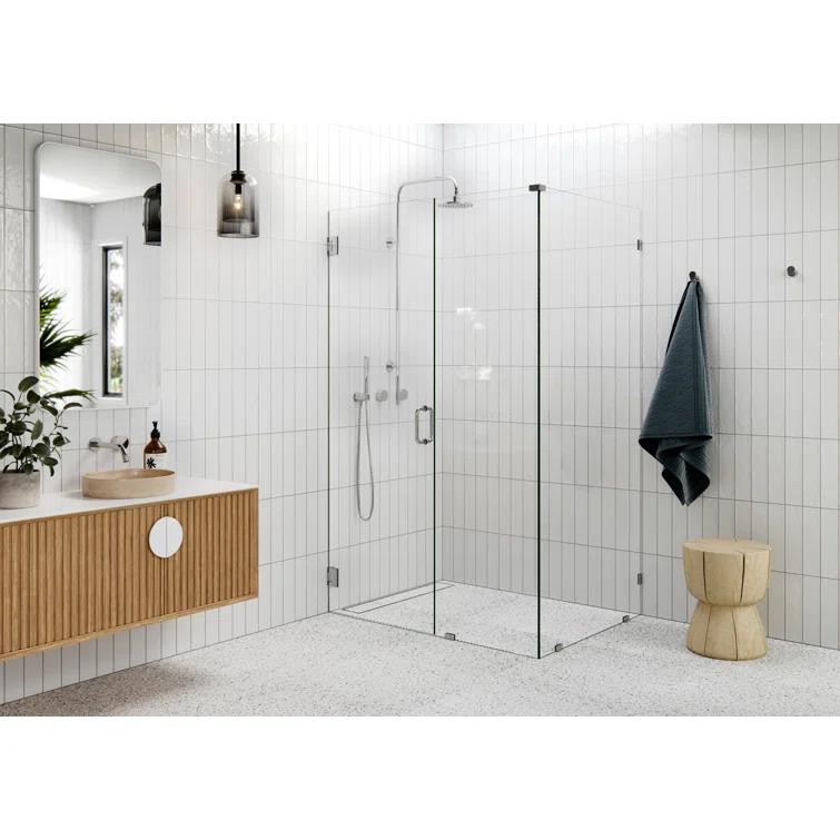 Illume 37 in. x 35 in. x 78 in. 90-degree Fully Frameless Wall Hinged Glass Shower Enclosure