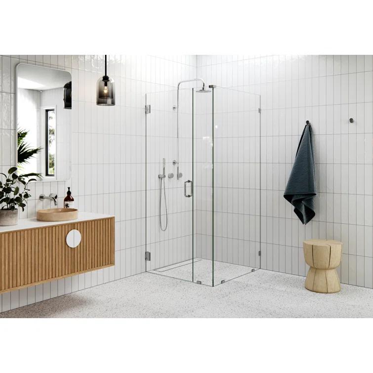 Illume 37 in. x 35 in. x 78 in. 90-degree Fully Frameless Wall Hinged Glass Shower Enclosure