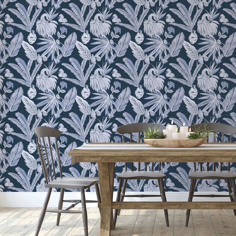 Tempaper & Co.® x She She Flamingo Salinas Removable Peel and Stick Wallpaper, Sea, 28 sq ft: Vinyl, Self-Adhesive, Botanical Pattern