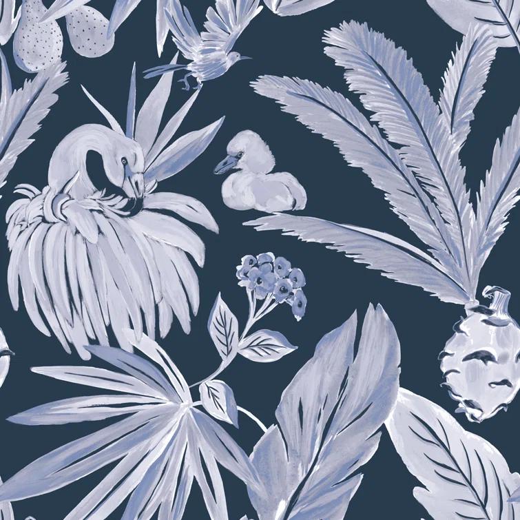 Tempaper & Co.® x She She Flamingo Salinas Removable Peel and Stick Wallpaper, Sea, 28 sq ft: Vinyl, Self-Adhesive, Botanical Pattern