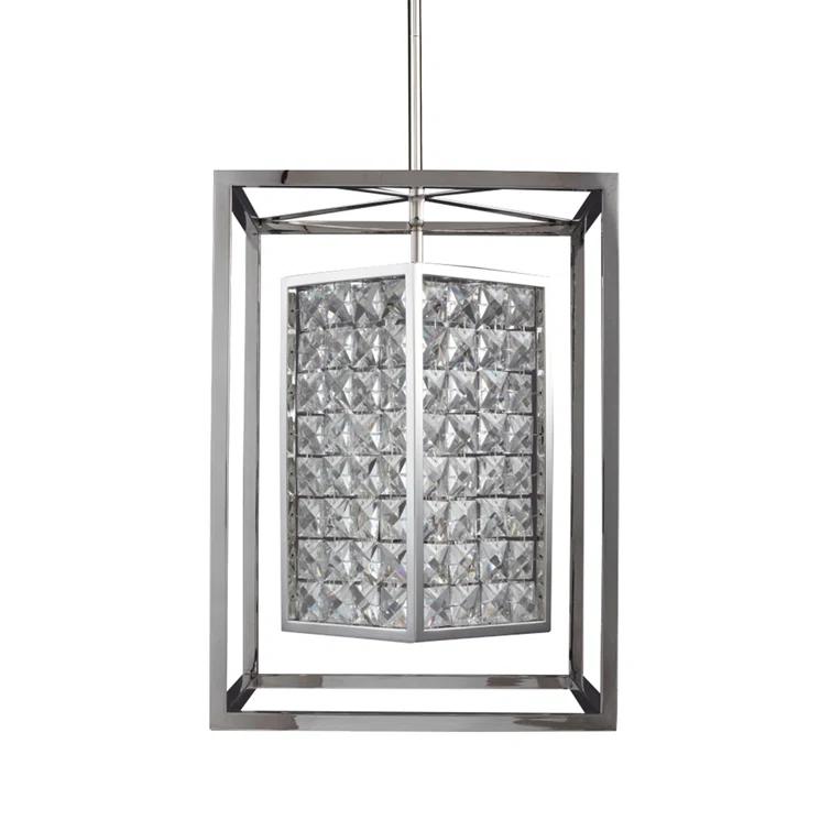 Modern Geometry 3-Light Crystal & Steel Chandelier