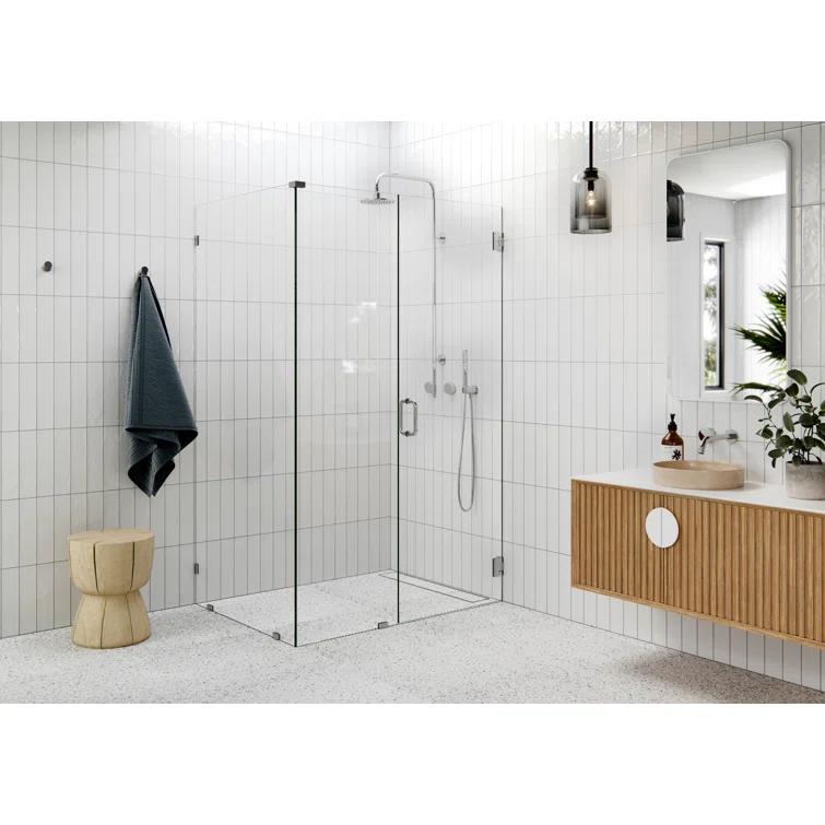 Illume 37 in. x 35 in. x 78 in. 90-degree Fully Frameless Wall Hinged Glass Shower Enclosure