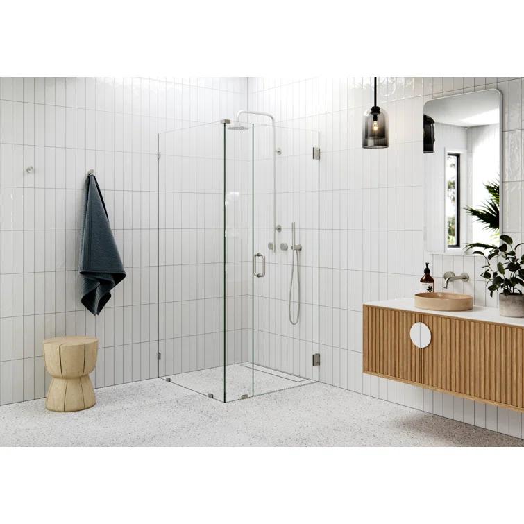 37 in. x 32 in. x 78 in. 90-Degree Wall Hinged Fully Frameless Glass Shower Enclosure