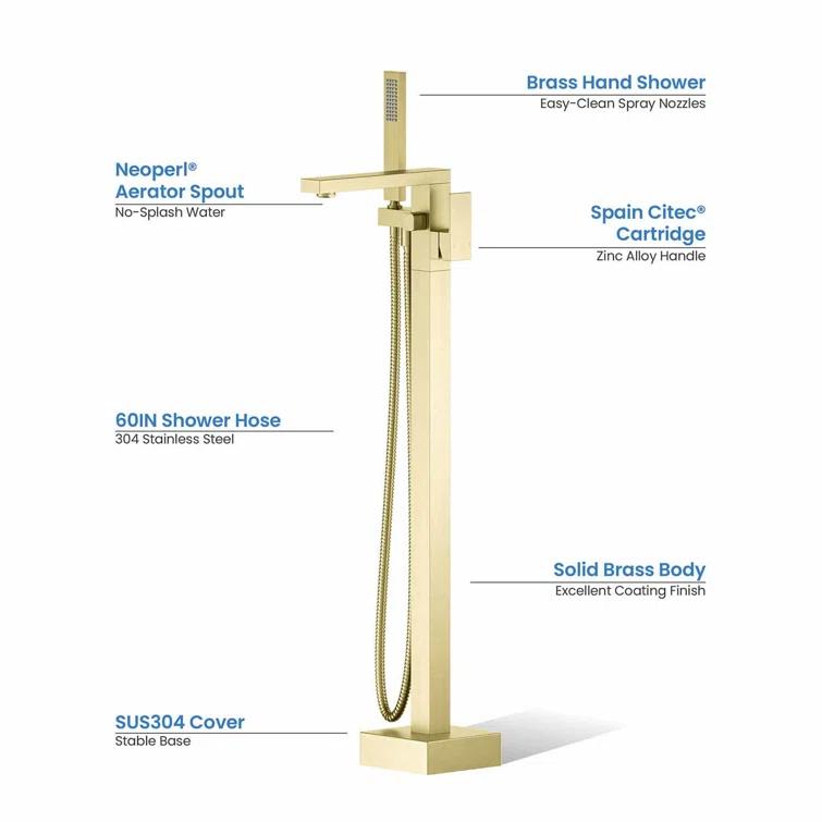 Cube Floor Tub Spout with Diverter