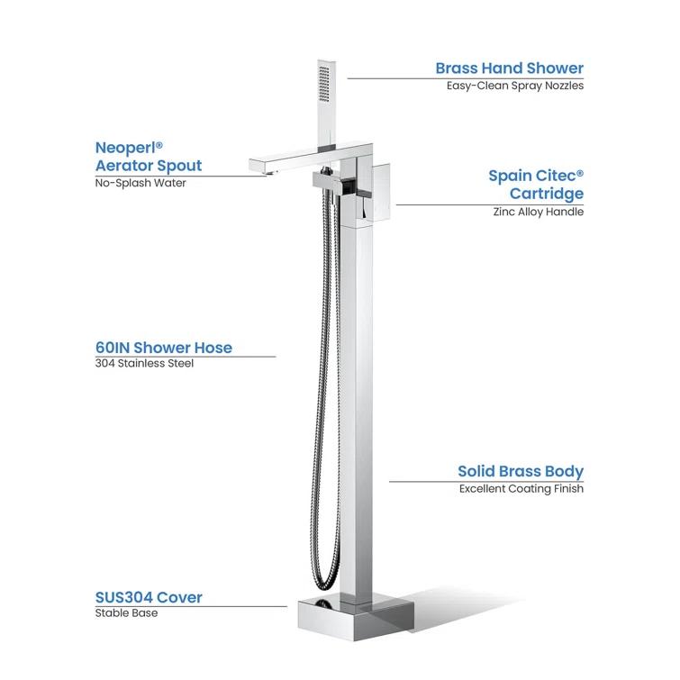 Cube Floor Tub Spout with Diverter