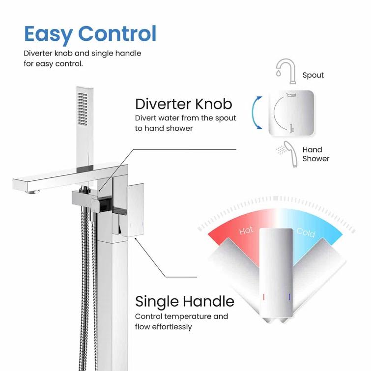 Cube Floor Tub Spout with Diverter