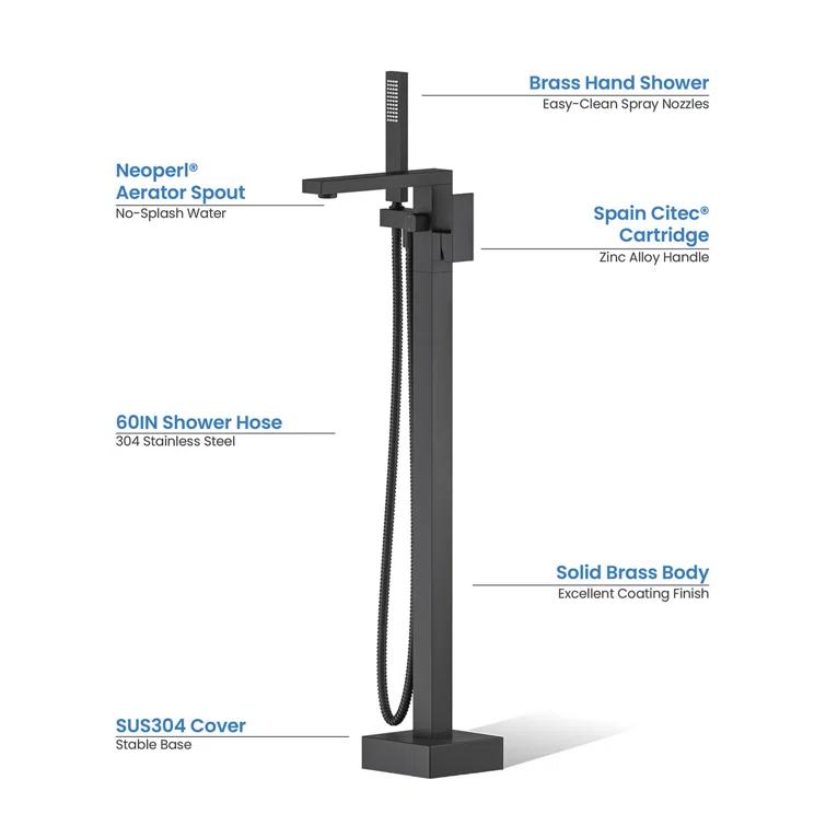 Cube Floor Tub Spout with Diverter