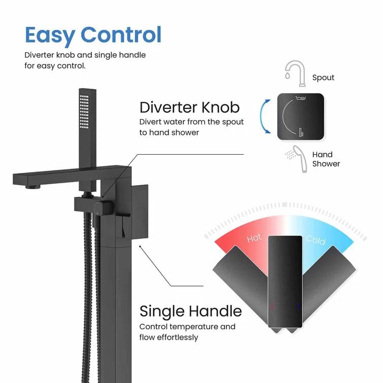 Cube Floor Tub Spout with Diverter