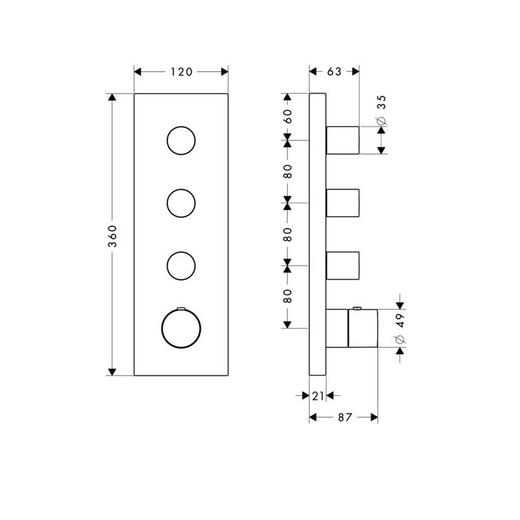 AXOR AXOR ShowerSolutions Thermostatic Module Trim 15" x 5" for 3 Functions 10751001