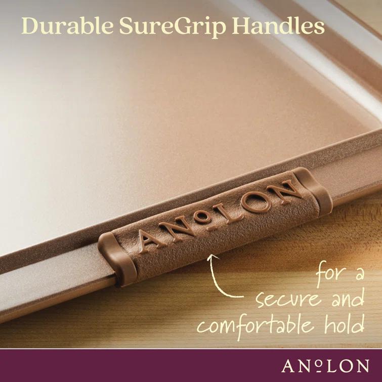 Anolon Advanced Bakeware Nonstick Cookie Sheet Pans / Baking Set, 2-Piece, Bronze with Silicone Grips