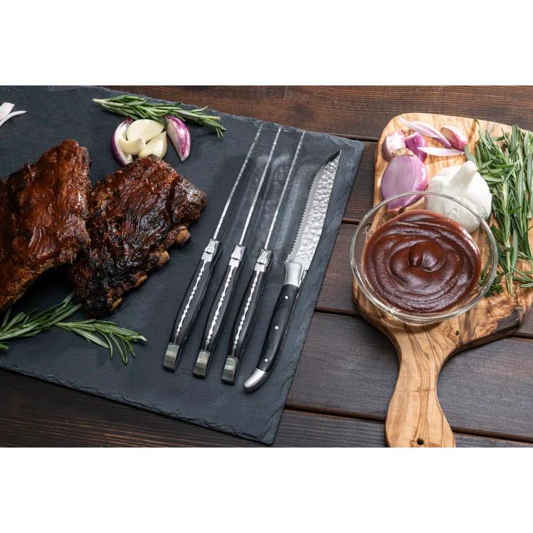 Handcrafted Olive Wood Rectangular Cutting Board Set with Stainless Steel Knives