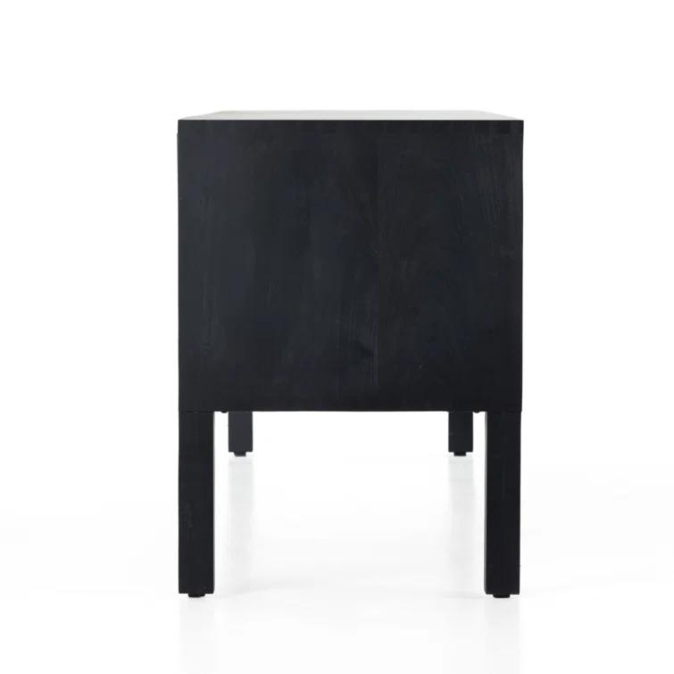 Contemporary 80'' Black Wash Poplar Media Console with Cabinet