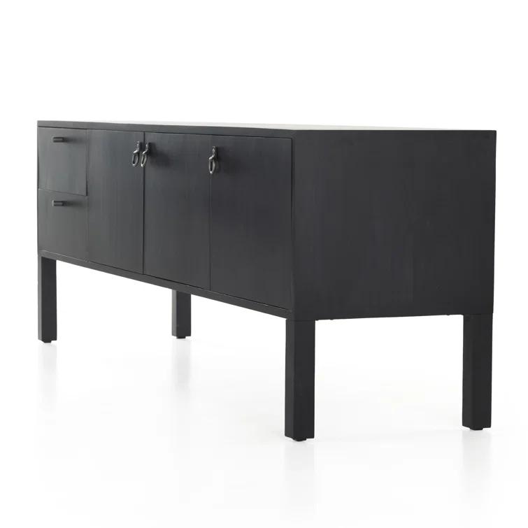 Contemporary 80'' Black Wash Poplar Media Console with Cabinet