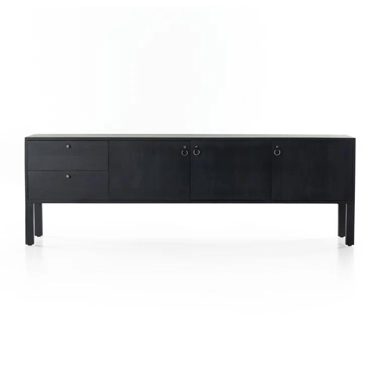 Contemporary 80'' Black Wash Poplar Media Console with Cabinet