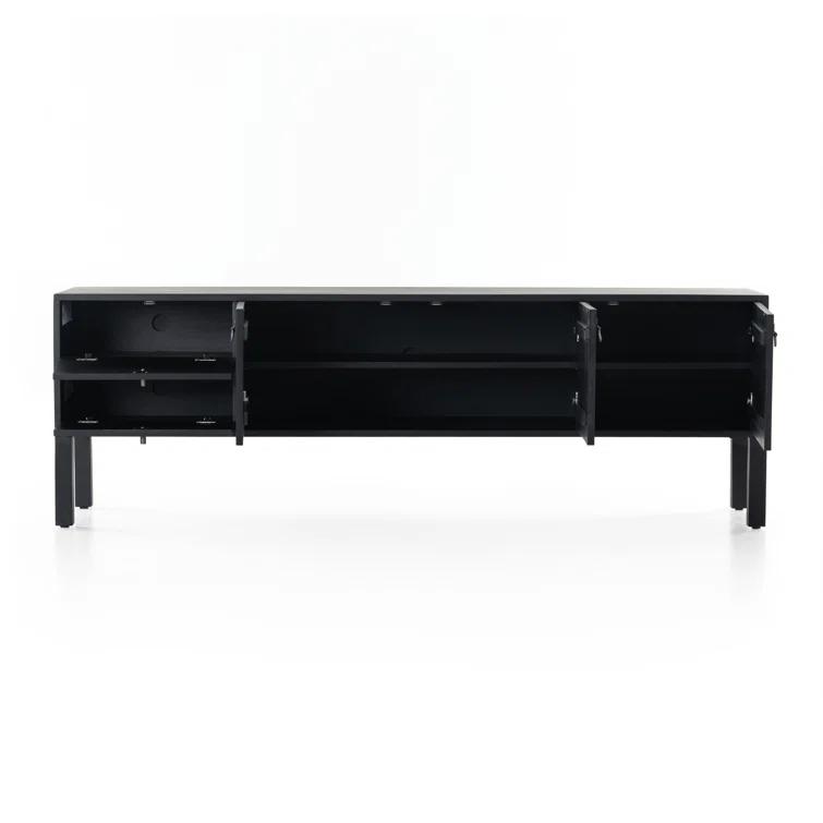 Contemporary 80'' Black Wash Poplar Media Console with Cabinet