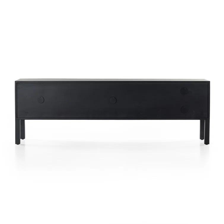 Contemporary 80'' Black Wash Poplar Media Console with Cabinet