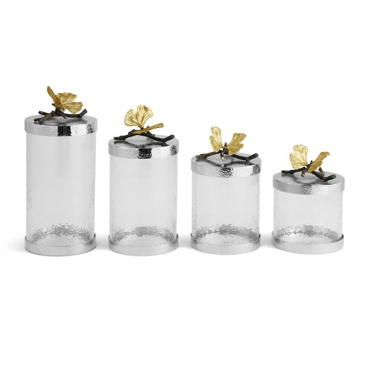 Butterfly Ginkgo Elegant Canister 6"H x 5.5" DIA Crystal and Bronze