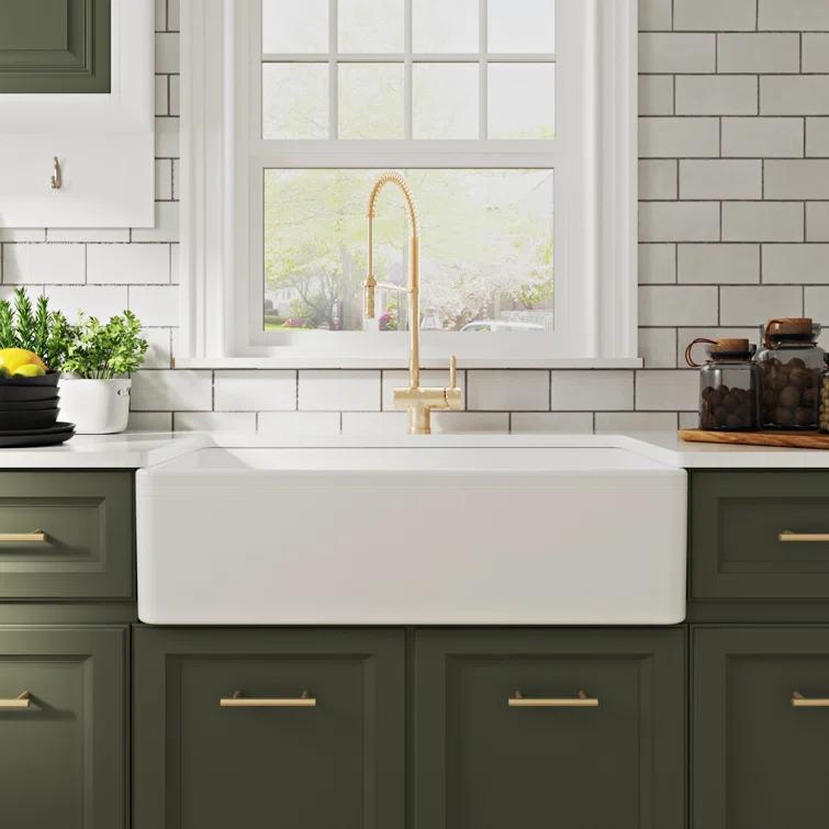 Grove 33" L X 18" W Rectangular Single Bowl Fireclay Farmhouse Kitchen Sink with Grid and Strainer