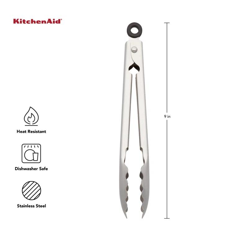 KitchenAid® KitchenAid® Gourmet Stainless Steel Serving Tongs with Hang Hook and Secure Closing Lock, 9 Inch