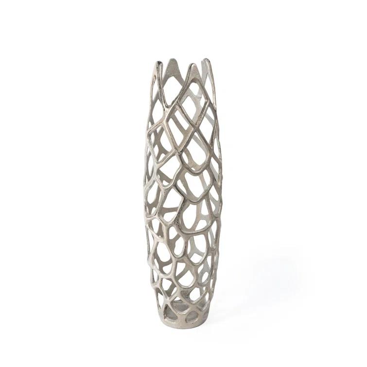Handcrafted Silver Metal Cylinder Floor Vase, 27"