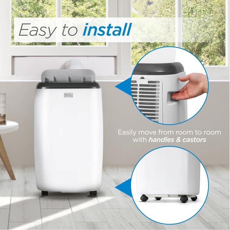 BLACK+DECKER 10,000 BTU SACC/CEC Portable Air Conditioner, 700 Sq. Ft. 14,000 BTU ASHRAE 128, White
