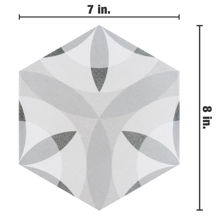 Hexatile 7"x 8" Porcelain Moroccan Wall & Floor Tile