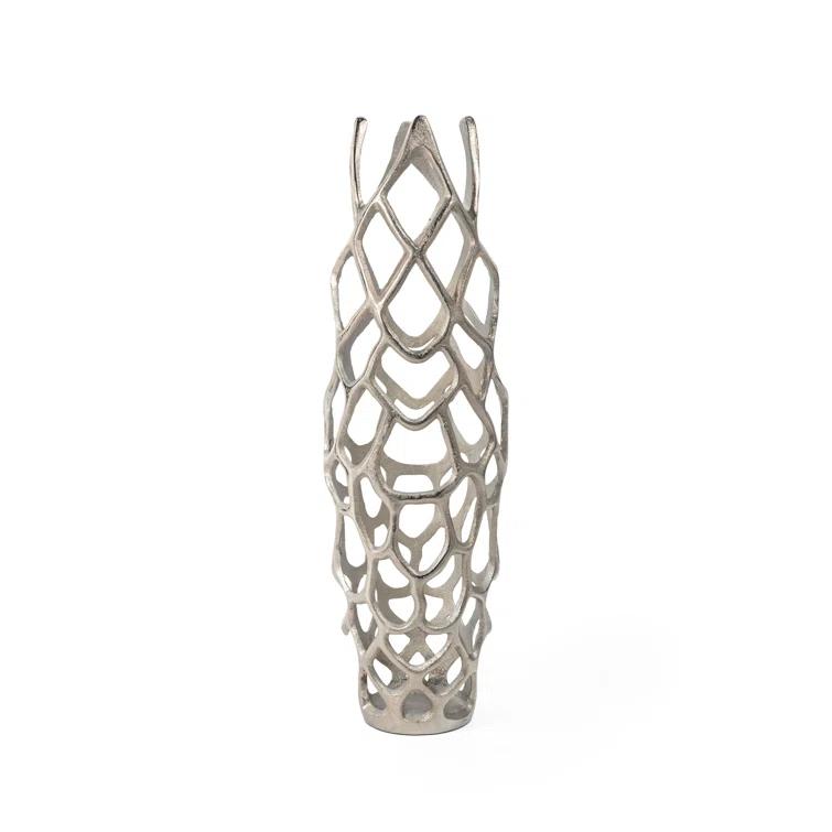 Handcrafted Silver Metal Cylinder Floor Vase, 27"