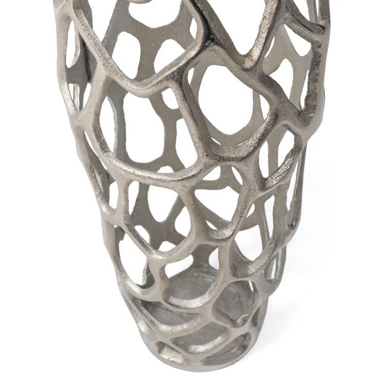 Handcrafted Silver Metal Cylinder Floor Vase, 27"