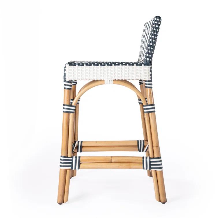 Butler Specialty Serienna Rattan Low Back 24.5" Counter Stool - Navy & White