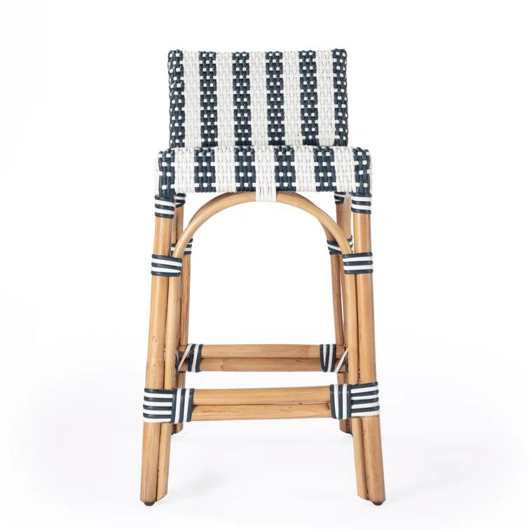 Butler Specialty Serienna Rattan Low Back 24.5" Counter Stool - Navy & White
