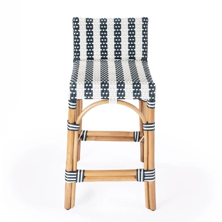 Butler Specialty Serienna Rattan Low Back 24.5" Counter Stool - Navy & White