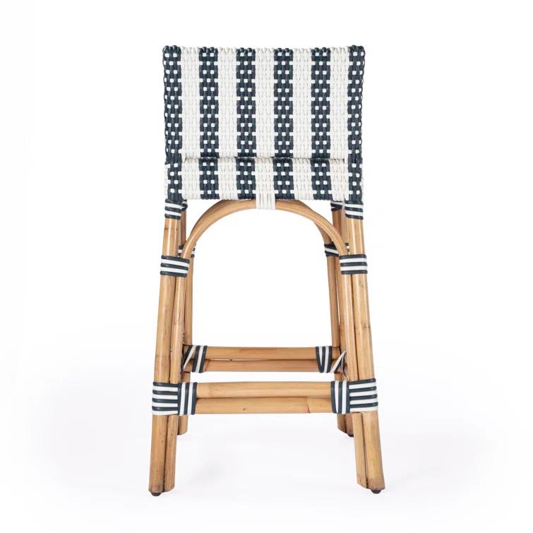 Butler Specialty Serienna Rattan Low Back 24.5" Counter Stool - Navy & White