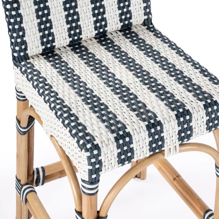 Butler Specialty Serienna Rattan Low Back 24.5" Counter Stool - Navy & White