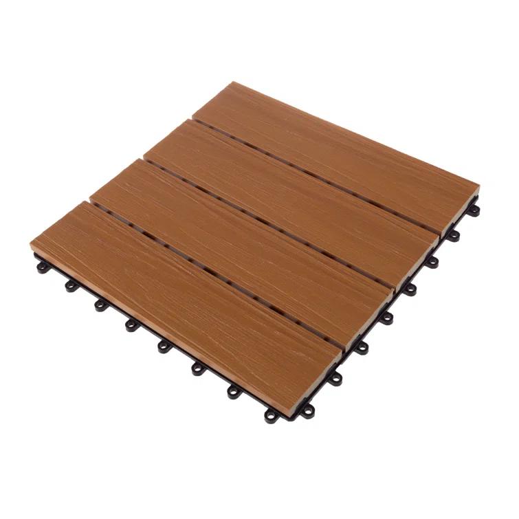 Deck Tiles - 6-Pack Wood Plastic Composite Interlocking Patio Tiles - 5.8SQFT Outdoor Flooring for Balcony, Porch, and Garage by Pure Garden