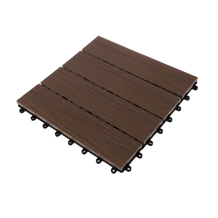 Deck Tiles - 6-Pack Wood Plastic Composite Interlocking Patio Tiles - 5.8SQFT Outdoor Flooring for Balcony, Porch, and Garage by Pure Garden