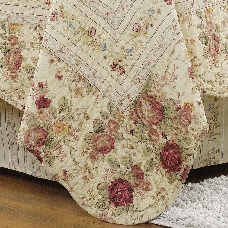 Antique Rose Cotton Reversible Quilt Set