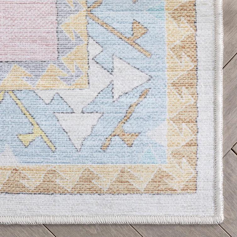 Apollo Well Woven Kids Rugs Ethnic Soft Medallion Modern Pink Light Blue Area Rug