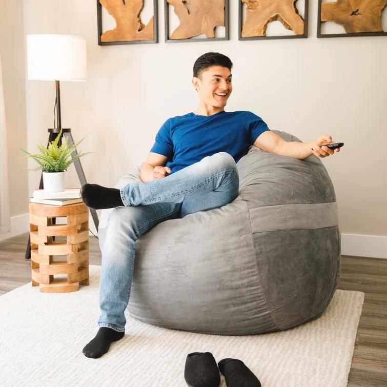 Big Joe Large 4 Foot Foam Filled Bean Bag Chair with Soft Removeable Cover