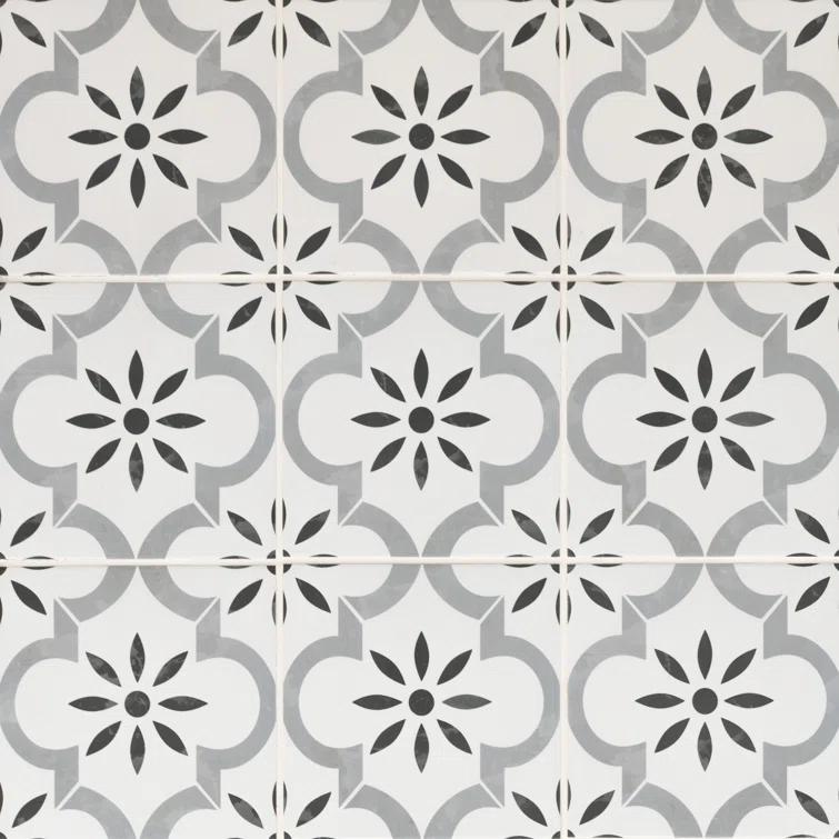 Ackland Amara 8" x 8" Encaustic Look Matte Porcelain Floor & Wall Tile