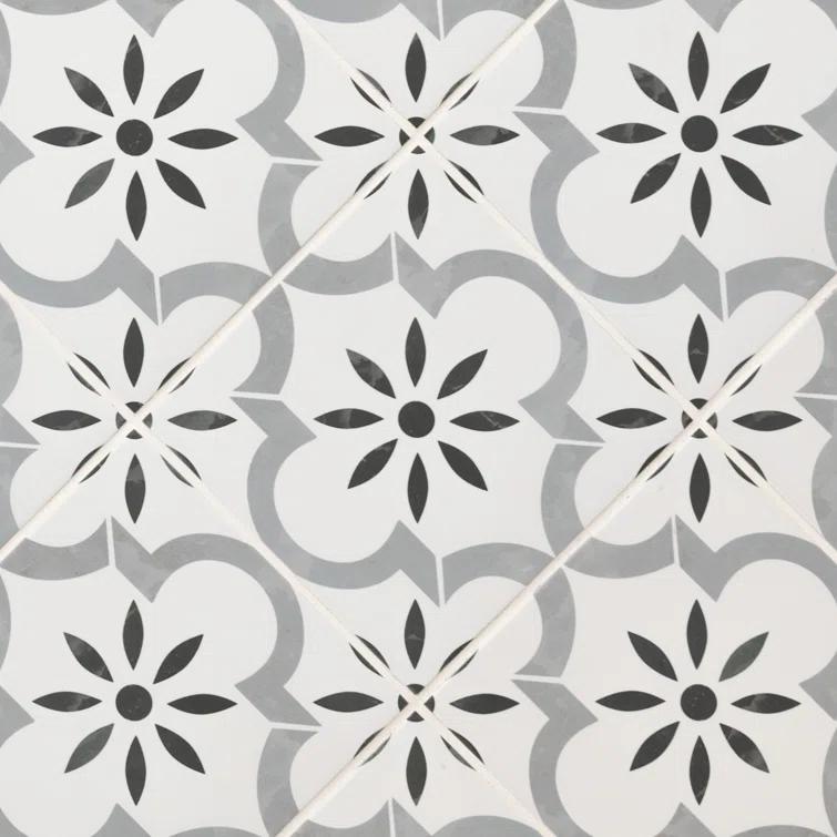 Ackland Amara 8" x 8" Encaustic Look Matte Porcelain Floor & Wall Tile